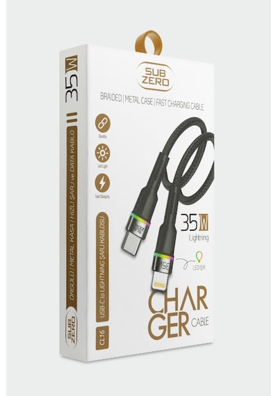Subzero Cl16 35w Pd Type-c Lightning Rgb Ledli Metal Hasır Şarj Kablosu Şarj Data Kablosu