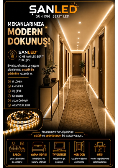 3 Çipli Şerit Led Gün Işığı Rengi 12v 40 Metre