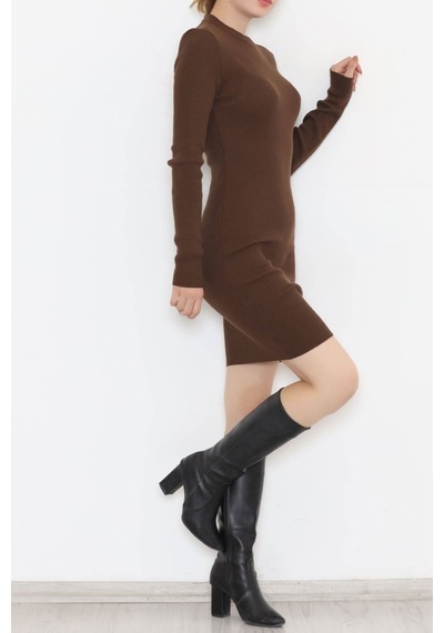 Bensu Store - Bisiklet Yaka Triko Elbise Kahve - 571.1612. 001