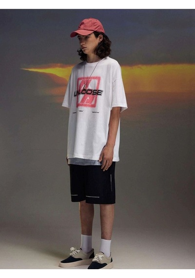 Erkek Beyaz Oversize Unloose Baskılı T-shirt Beyaz