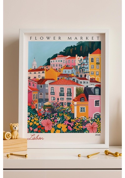 Lizbon Portekiz Çerçeveli Tablo Seyahat Severlere Salon Ve Ofis İçin Estetik Duvar Dekoru Travel Flower Market