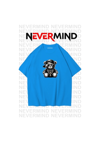 Nevermind Erkek Oversize Siyah Tişört Hip Hop Ayı Baskılı, Sokak Modası S Mavi