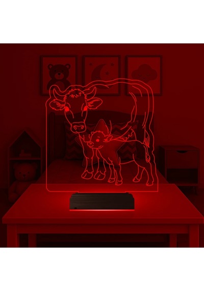 Luvivia Çocuk Odası İnek İnek Yavrusu 3d Lamba - Masa Gece Lambası Şeffaf