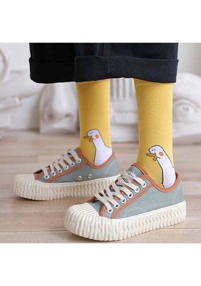 Hitit Socks Unisex 4 Çift Ördek Başı Desenli Çorap Ördek Dese... Çok Renkli