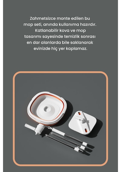 Vlora Akıllı Katlanır Kovalı Kolay Saklanabilir Temizlik Seti Mop Paspas
