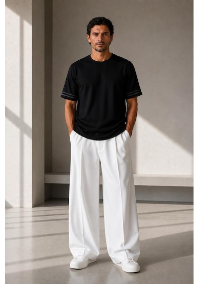 Alexandergardi Şerit Detaylı Kontrast Yaka Basic T-shirt Siyah