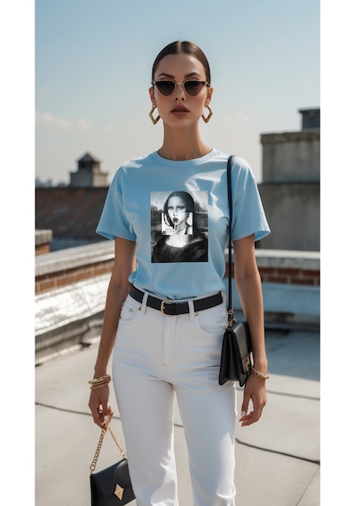 Uyguntarz Mona Lisa Baskılı Tasarım Tshirt Bebe Mavisi