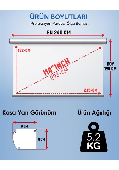 Gölge Stor En:240cm Boy:190cm Şarjlı Projeksiyon Perdesi Lityum Pilli Uzun Ömürlü Ve Uzaktan Kumandalı