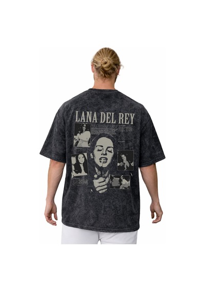 Sevbano Lana Del Rey Şarkıcı Sırt Baskılı Unisex Oversize Vintage Yıkamal Siyah