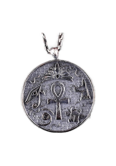 925 Ayar Gümüş Antik Mısır Sembollü Kolye Ucu - Ankh, Horus'un Gözü, Scarab İle El Yapımı Gümüş