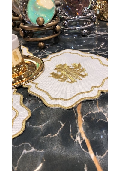 Liva Gold 6'lı Kokteyl Kahve Sunum Peçetesi Nakış İşlemeli