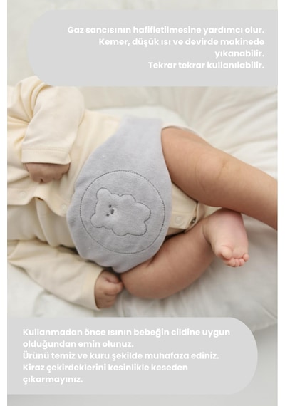 Doğal Kiraz Çekirdeği Dolgulu Bebek Kemeri Kiraz Çekirdekli Bebek Bel Kemeri Gri