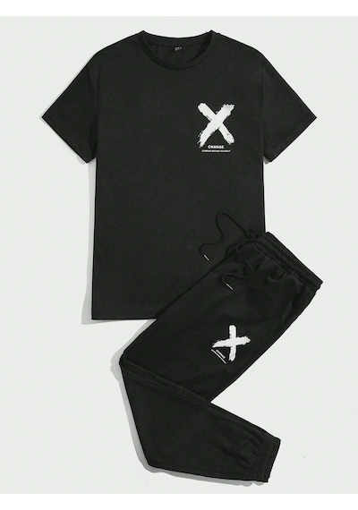 X Change T-shirt Eşofman Altı Jogger - Siyah Baskılı Alt Üst Eşofman Takım Oversize Bisiklet Yaka Siyah X Change T-shirt Eşofman Altı Jogger - Siyah Baskılı Alt Üst Eşofman Takım Oversize Bisiklet Yaka Siyah