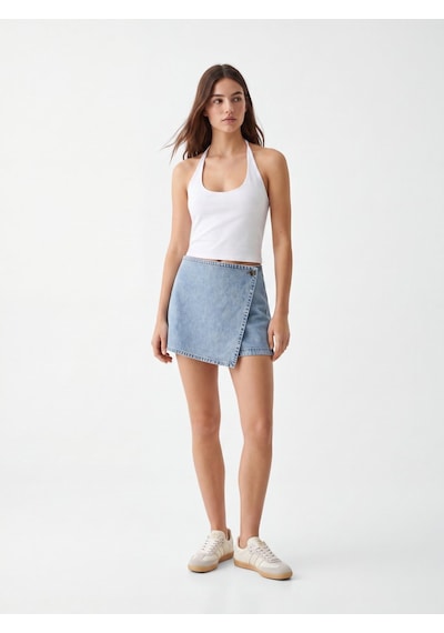 LTB Rosanna Çapraz Kapamalı Jean Light İndigo Şort Etek