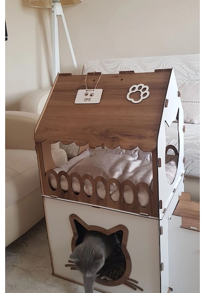 Büyük Kedi Evi Teraslı Kedi Evi 5kg Ve Üzeri Kediler Için
