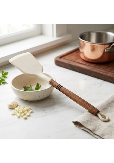 Tr Akasya Ahşap Saplı Premium Silikon Mutfak Gereçleri - Isıya Dayanıklı Servis Kaşığı, Kepçe, Spatula Ve Kev Diğer
