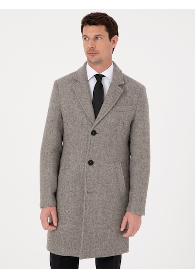 Cacharel Gri Slim Fit Alpaka Yün Karışımlı Palto