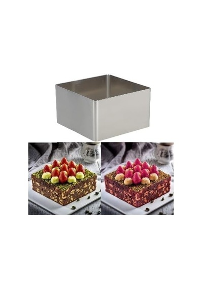 Çelik Kare Şeklinde Pasta Kek Parfe Kalıbı Sku: Smg8690010576354 Açık Gri