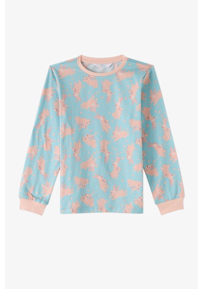 Penti Kız Çocuk Mint Bunny Ride Pamuklu Uzun Kollu 2li Pijama Takımı