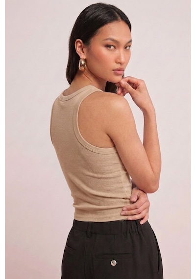 Fit Women Pamuklu Kadın Fitilli Görünümlü Kalın Askılı Basic Atlet 4624-bej