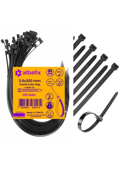 3.6x300 Mm Siyah Plastik Kablo Bağı Klipsi Cırt Kelepçe 100 Lü Paket 3.6 X 300mm - Siyah