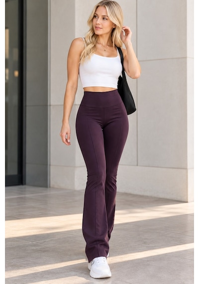 Bul-al Kadın Yüksek Bel Fit Kesim Flara Paça Pantolon Bordo