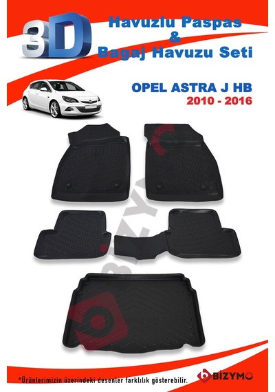 Opel Astra J Hb 2010-2016 Paspas ve Bagaj Havuzu Seti Siyah