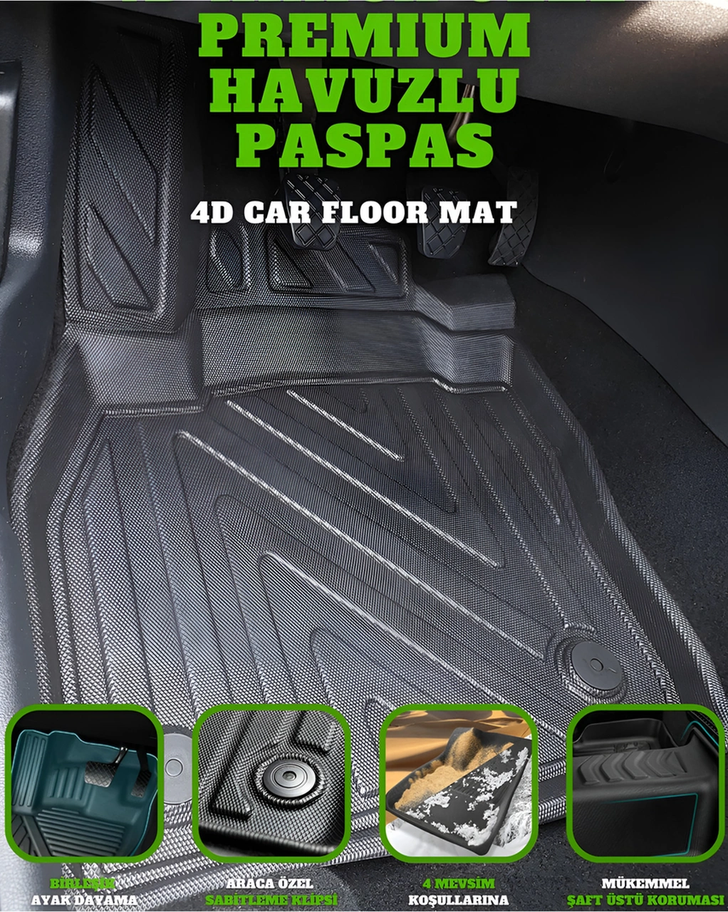 Fiat Egea Cross 2020+ Araca Özel Üretim 4d Havuzlu Karbon Paspas Takımı + 3d Bagaj Havuzu