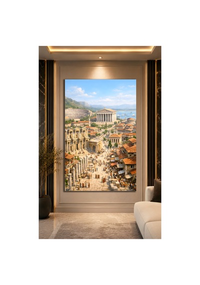 Efes Antik Kenti Cam Tablo Modern Sanat Tablosu Canlı Renkli Baskı Ofis Ve Çalışma Odası Anlamlı Hediye Seçeneği Kolay Montaj Askılı