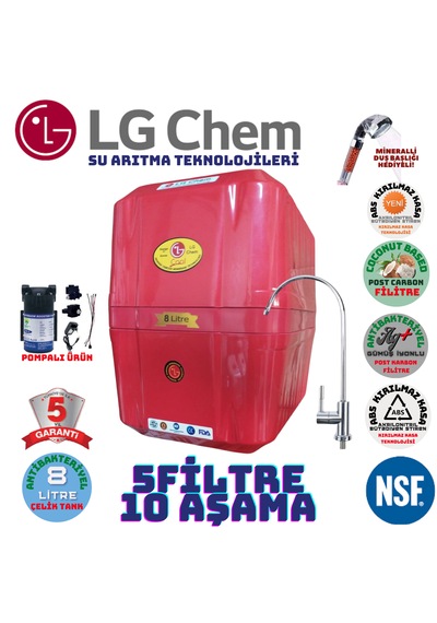 Lg Chem Cool Kırmızı 8lt 5fl Pompalı 10 Aşama Su Arıtma Cihazı