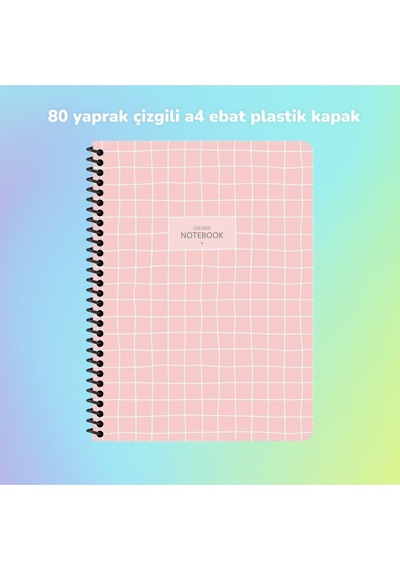 Çizgili A4 80 Yaprak Plastik Kapak Telli Defter College Keskin Color Pembe