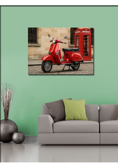 Kanvas Tablo Kırmızı Motosiklet Ve Sokak 70cmx100cm