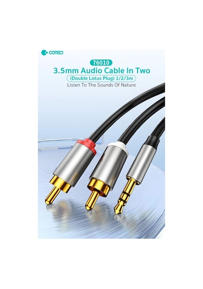 3.5mm To 2 Rca Ses Kablosu Jack Aux Lale Jak Tos Fiş Amfi Hoparlör Dönüştürücü Altın Kaplama 3 Metre