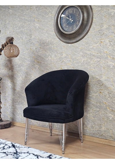 Zafir Tekli Teddy Krom Kaplama Telli Ayak Çay Seti Koltuk Tekli Berjer , Balkon, Salon, Ofis Siyah