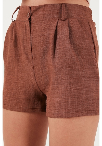 Lela Kırçıllı Regular Fit Cepli Kısa Bayan Şort 5866201 Kahve