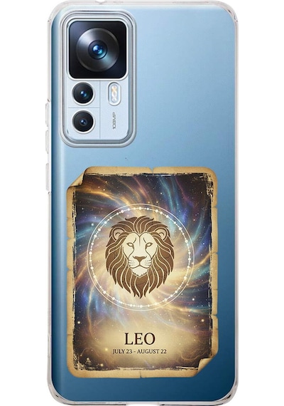 Xiaomi Mi 12t İle Uyumlu Burç Kartları Aslan Tasarımlı Şeffaf Silikon Kılıf Şeffaf