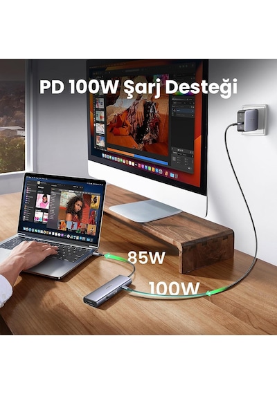 Ugreen Type-c To 2 Usb 3.0 2 Usb-c 4k/60hz Hdmı Gigabit Ethernet Sd Tf Kart Okuyucu Çoklayıcı Hub Adaptör