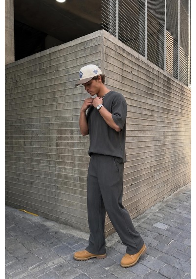 Fitilli Oversize Tişört Antrasit