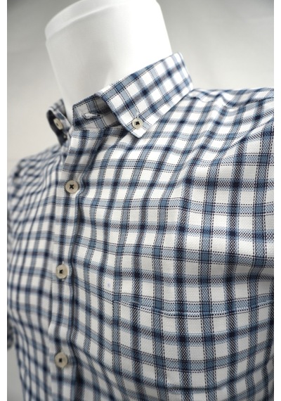Elitpark Plaid Mavi Gri Desenli Pamuklu Cepli Uzun Kol Premium Erkek Gömlek