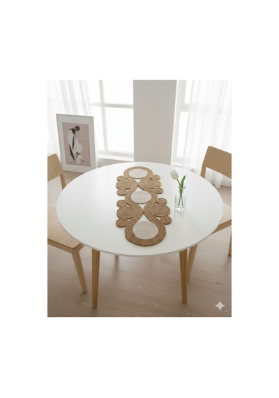 Jüt, Hasır,sarmal Model, Dekoratif Masa Örtüsü, Runner 40x110 Cm, Sehpa Örtüsü, Bohem Tarzı Hasır Krem Hasır Krem