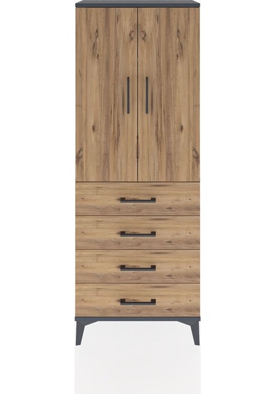Arges Dolap 3 Raflı 4 Çekmeceli 2 Kapaklı 60x30x163 Antrasit-çam Antrasit