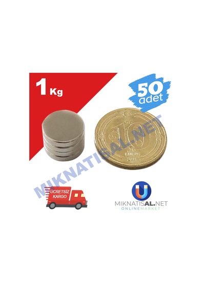 10X2Mm Silindir (Disk) Güçlü Neodyum Mıknatıs 50 Adet