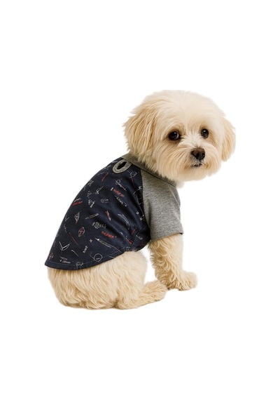 Mpz Pets%100 Pamuk Kedi Ve Köpek Kıyafeti Lacivert Geo Desenli Basic T Shirt L