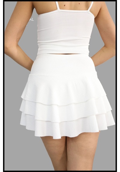 Mykonos Etek Ekru / Beyaz Içte Sabit Şortlu Yüksek Bel Likralı Bürümcük Kumaş Skirt With Shorts 1101 Ekru / Beyaz