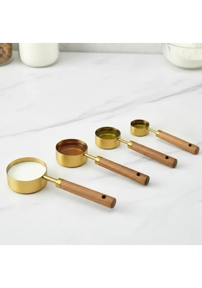 Ayrex 4'lü Ahşap Saplı Altın Renk Metal Ölçü Kaşığı Seti 60 Ml, 80 Ml, 125 Ml, 250 Ml Mutfak Ve Kahve Diğer