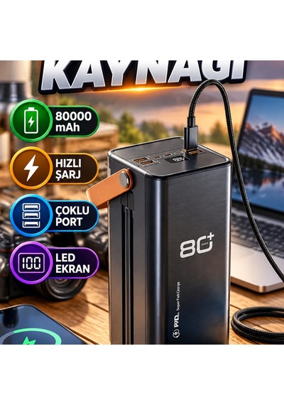 80000 Mah Powerbank Hızlı Şarj Destekli Led Ekranlı Çok Portlu Taşınabilir Güç Kaynağı Renkli