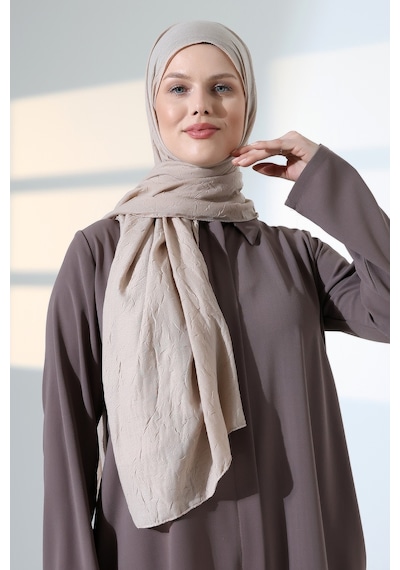 Kadın Tesettür Bambu Kraş Şal, Ütü Gerektirmeyen Doğal Hijab Başörtüsü 75x180 Cm - Taş Rengi