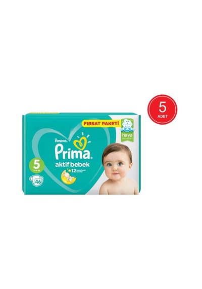 Prima Pampers Aktif Bebek Fırsat Paketi Bebek Bezi 11-16 KG 5 Beden 5 x 46 Adet 5'li