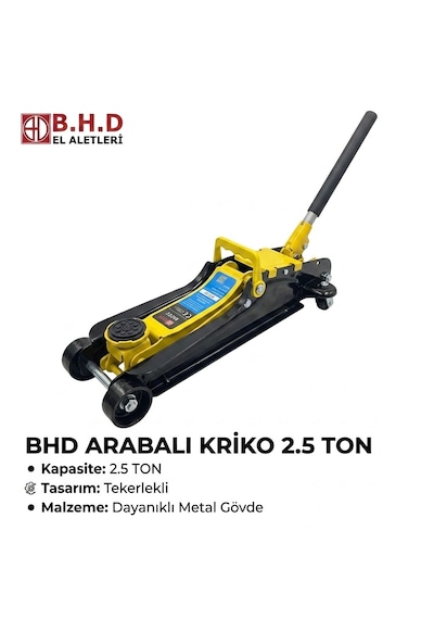 Bhd 2.5 Ton Arabalı Hidrolik Kriko - Tekerlekli Taşınabilir Profesyonel Araç Krikosu - Güçlendirilmiş Metal Gövde