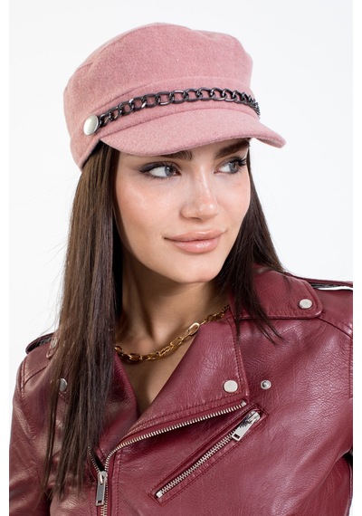 Ladycolor Kadın Kışlık Şapka Zincirli Kaşe Kaptan Pembe Lila